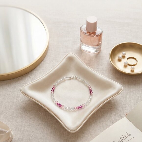 Pink Round Crystal Anklet Bracelet | Elegant Sparkle | Handcrafted - Picture 3 of 5